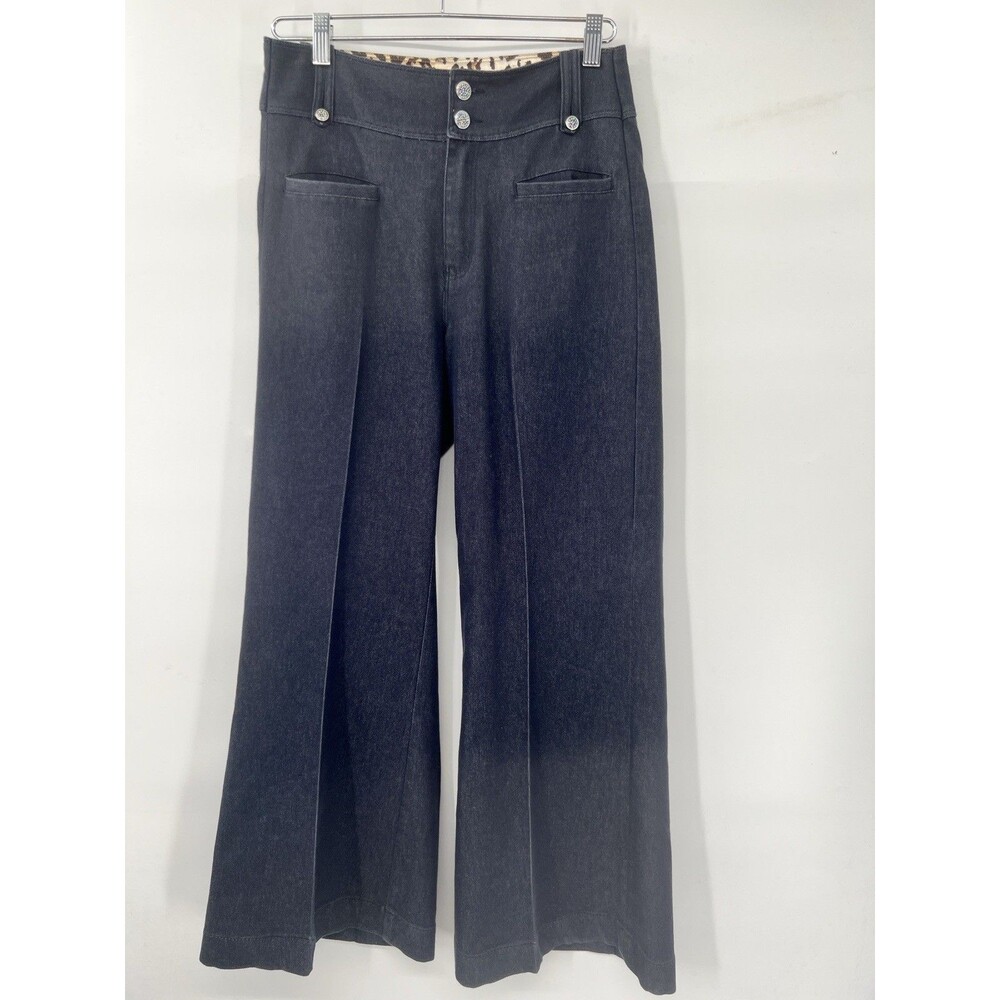 CHRISTINE ALEXANDER Boot Cut Jeans Women Size 10 wide leg glam leopard dark